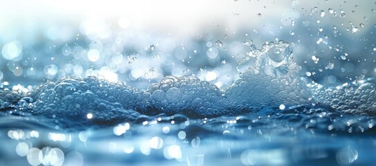 Poster - A mesmerizing image of water droplets drizzling down, creating a bubbly liquid landscape that captures the essence of nature's fluid beauty and the peaceful ambiance of the great outdoors