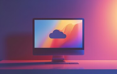 Poster - Modern computer monitor displaying cloud icon