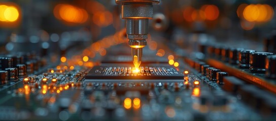 Poster - A mesmerizing contraption illuminating an indoor space with the flickering glow of a candle, powered by a complex circuit board