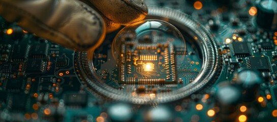 Poster - peering into the intricate pathways of a circuit board, one can almost feel the pulse of electronic 
