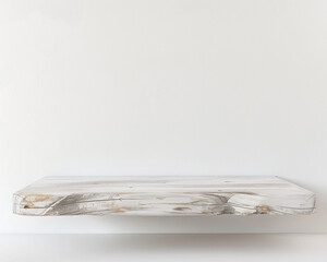 Empty wooden white table with white wall background