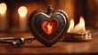 heart shaped candle _A steampunk heart on fire. The heart is a magical artifact that is activated by a wooden wand.  
