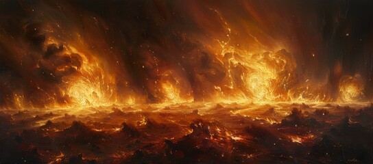 Poster - Amber flames dance across the night sky, a mesmerizing display of nature's fierce heat captured in the glow of a crackling fireplace