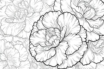 Coloring book flowers doodle style black outline.