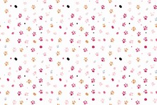 Seamless Pet Paw Pattern With Polka Dots On A White Background
