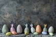 Happy Easter Eggs breathing room. Bunny hopping in flower offspring decoration. Adorable hare 3d bunny mittens rabbit illustration. Holy week Festive Feasts card glyph