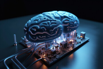 Poster - Artificial intelligence science concept with technological AI brain on the circuit board.