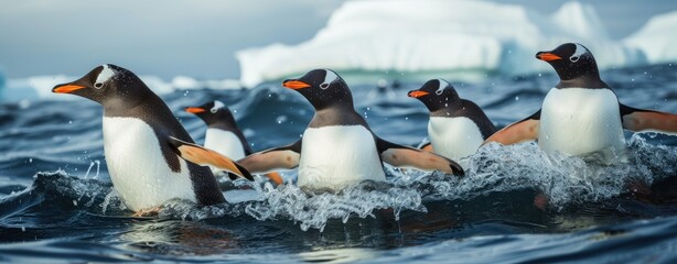 Wall Mural - penguins dot the icy landscape of antarctica, coming together on the frozen expanse, a testament to 