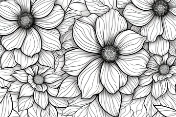 Coloring book flowers doodle style black outline.