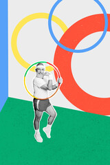 Poster - Exclusive magazine picture sketch collage image of cool strong guy enjoying fitness olympic games isolated creative background