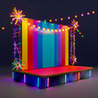 Rectangular conference panel 3D mock up set against an exuberant carnival background blending business with festivity