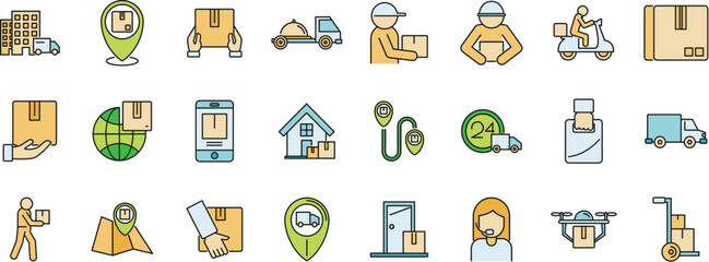 Wall Mural - Fast home delivery icons set. Outline set of fast home delivery vector icons thin line color flat on white