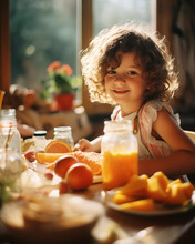 Children's Healthy Food. Cozy Breakfast. Food For Baby. Waffles, Scrambled Eggs, Pancakes.
