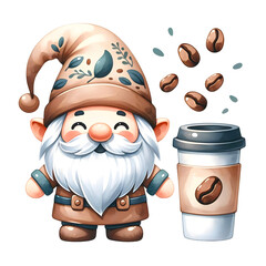 Wall Mural - Gnome and coffee mug 