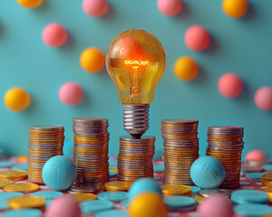 Wall Mural - a light bulb atop stacks of coins, symbolizing the bright idea of investment