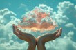 © Larisa AI - A serene moment captured as a person's hands hold onto a cloud, surrounded by the vast expanse of the sky and the peacefulness of an underwater world