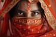 Portrait. The face of a girl in a niqab. The eyes of a girl, the look of a young girl. Close-up.