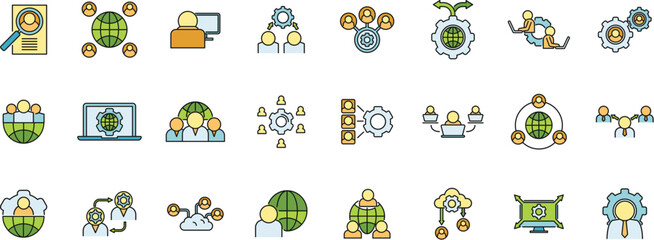 Poster - smart outsource icons set. outline set of smart outsource vector icons thin line color flat on white