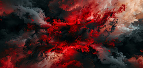 Wall Mural - A storm of red and black abstract particles, swirling in a chaotic yet captivating pattern, in HD quality and 4K detail