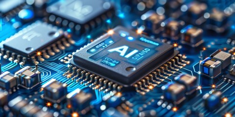 Poster -  A Macro Perspective of a AI Circuit Board, the Heartbeat of Modern Computing and Electronic Innovation, Generative AI