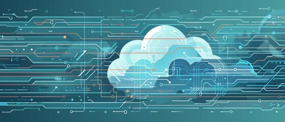 cloud computing with data lines on blue background Generative AI