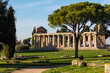 Italy Paestum city ruins on a sunny autumn day