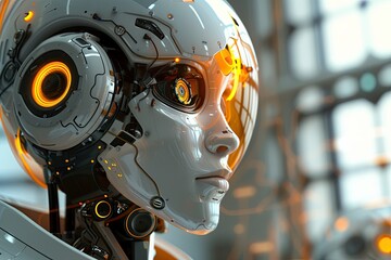 Aufkleber - Futuristic 3D robot represents technology and automation.