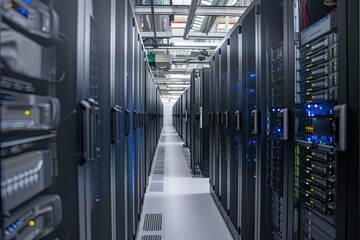 Leinwandbilder - technology server room with rows of computers
