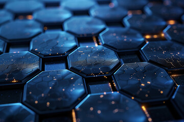 Hexagonal blue patterns on a futuristic technology surface