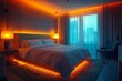 A cozy bed illuminated by soft lights creates a serene and luxurious atmosphere in a stylish boutique hotel room