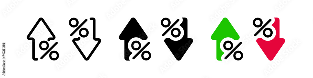 Arrow up and down. Percentage growth and decline icons. Percent up and ...