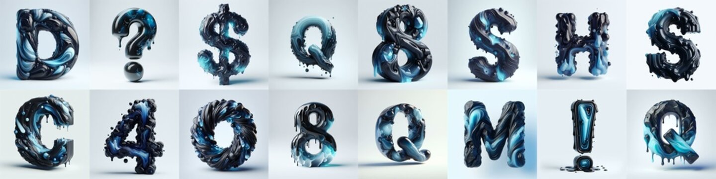 Obsidian and Blue glass 3D Lettering Typeface. AI generated illustration