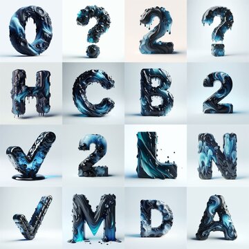 Obsidian and Blue glass 3D Lettering Typeface. AI generated illustration