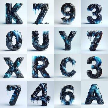 Obsidian and Blue glass 3D Lettering Typeface. AI generated illustration
