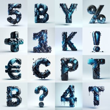 Obsidian and Blue glass 3D Lettering Typeface. AI generated illustration