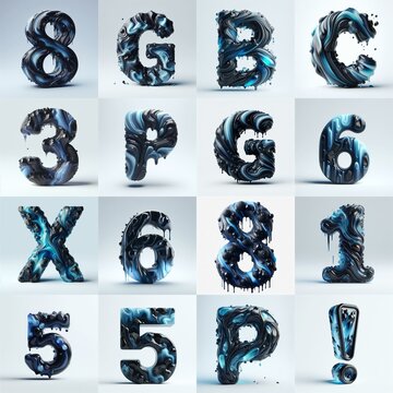 Obsidian and Blue glass 3D Lettering Typeface. AI generated illustration