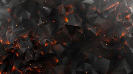 Poster - Black orange low-polygonal background in the form of polygons, lines, and dots. AI generative.
