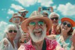 © Bilal - Happy group of senior people taking selfie and smiling at the camera on summer vacation. Pensioners traveling and having fun together on summer holiday