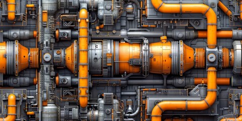 Poster -  A Labyrinth of Metallic Pipes and Machinery Signifying Human Engineering Prowess and Technological Advancement, Generative AI