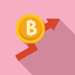 Wall Mural - Grow bitcoin salary icon flat vector. Gain finance. Cash coin bar diagram