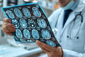 Doctor holding a head x-ray in his hands.