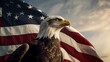 The quintessential emblem of American pride: the flag waving proudly alongside the majestic form of an eagle.