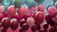 Colorful Party Balloons In Magenta, Pink And Pastel Blue. Contemporary Background.