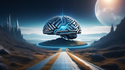 Leinwandbilder - Future mind. Extraterrestrial alien brain. Futuristic technology, fantasy landscape