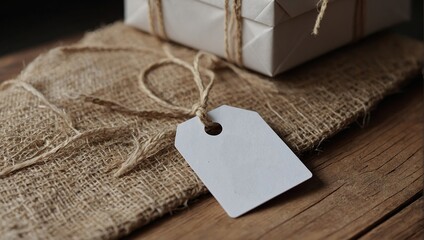 Wall Mural - empty Kraft and white square clothing tag, gift tag mockup