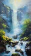 waterfall forest bright light coming top fluidity spraying liquid misty castle tranquil day portrait evocative