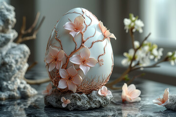 Sticker - Artistic Easter egg sculptures showcasing intricate designs and patterns, a fusion of tradition and creativity. Concept of Easter egg sculptures. Generative Ai.