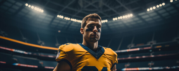 Wall Mural - Portrait american football player in professional sport stadium