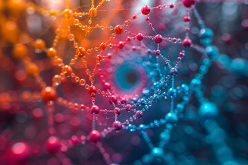 Aufkleber - a tangled web of colorful threads converging into a central point, representing the interconnected n
