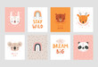 Cute Boho cards with Letterings and boho animals for your design - Dream big, stay wild and others.